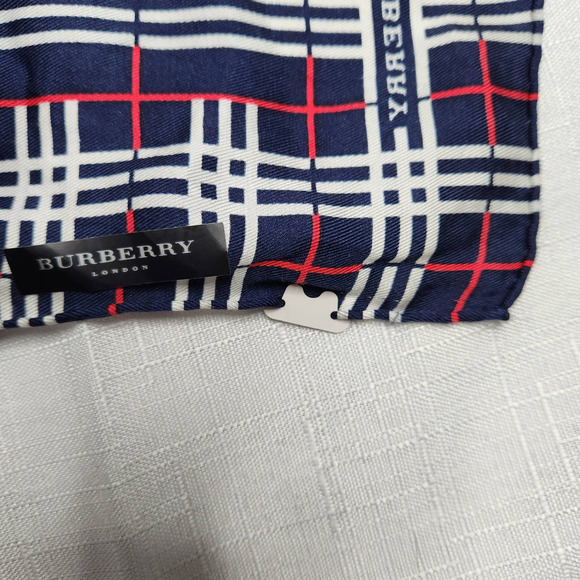 Burberry Silk Scarf Navy Blue Plaid Pattern Silk Sanyo Shokai Japan - Picture 10 of 11